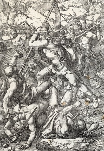Representation of Pelagius the Conqueror, King of Asturias, Triumphant Against the Saracens, 719, Covadonga, Spain by Peter Johann Nepomuck Geiger