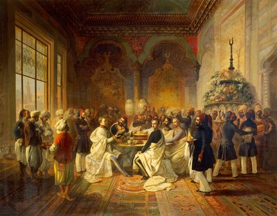 Lunch Provided in Smyrna, illustration from The trip of Maximilian of Habsburg and his Brother Charles Louis in the Mediterranean by Peter Johann Nepomuk Geiger