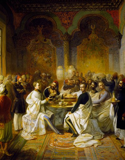 Maximilian of Habsburg and his brother Carlo Ludovico guests at a banquet given in Smyrna by Halim Pasha by Peter Johann Nepomuk Geiger