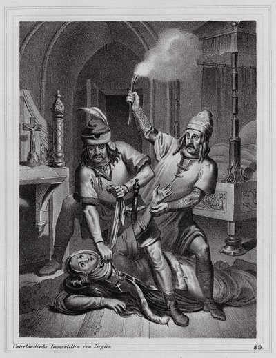Murder of Ludmila of Bohemia, 921 (engraving) by Peter Johann Nepomuk Geiger