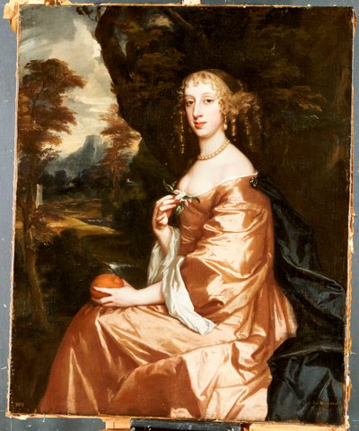 Portrait of Lady Penelope Nicholas, Holding an Orange in a Landscape by Peter Lely