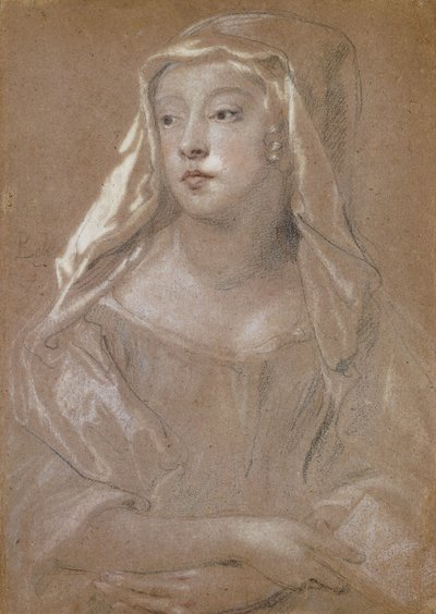 Portrait of a Young Lady, traditionally identified as Sarah Jennings, Duchess of Marlborough, half length, Holding a Book, Her Hands Crossed on her Lap, her Head-Dress Draped upon her Shoulders, 1667 by Peter Lely
