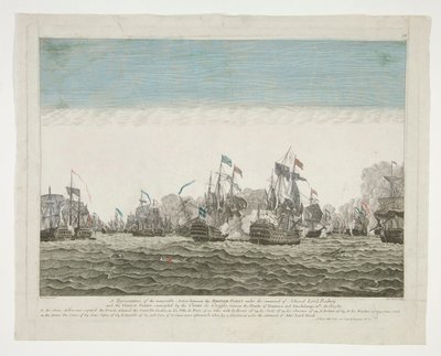A representation of the memorable action between the British Fleet under the command of Admiral Lord Rodney and the French Fleet commanded by the Count de Graffe, between the islands of Domenica and Guadaloupe 12th April 1782 by Peter Mazell