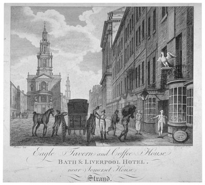 Outside the Eagle Tavern and Coffee House, Bath & Liverpool Hotel, London, c1800 by Peter Mazell