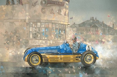Blue and Yellow Maserati of Bira by Peter Miller