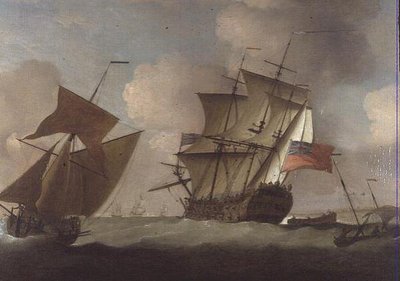 A Third-rate Joining Her Squadron off Elizabeth Castle, Jersey by Peter Monamy