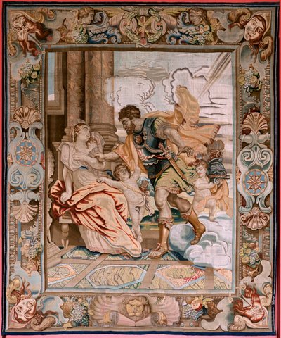 Flemish tapestry. Series History of the consul Decius Mus. Mars appears to Rhea Silvia. Eighth tapestry in the series. Model P P Rubens. Manufacture Jan Raes II, Brussels. Ca 1620-1629. by Peter Paul (after) Rubens