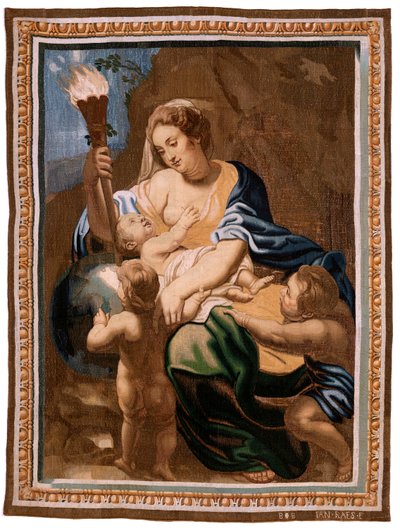 Flemish tapestry. Series The Triumph of the Eucharist. Allegory of Charity enlightening the world. Twentieth tapestry in the series. Model Peter Paul Rubens. 1626-1628. Manufacture Jan II Raes, Brussels by Peter Paul (after) Rubens
