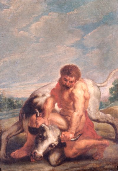 Hercules Wrestling With Achelous In The Form Of A Bull by Peter Paul (after) Rubens