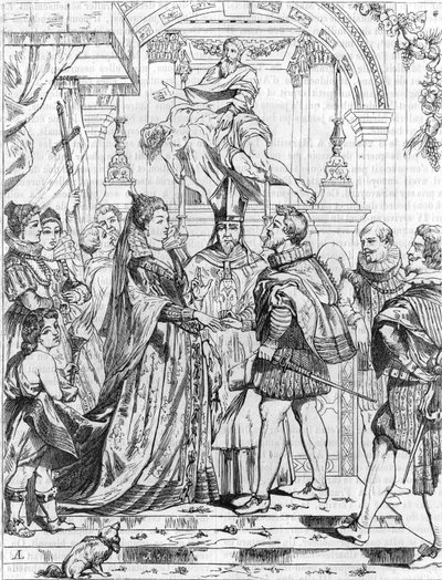 Marriage by proxy of Marie de Medicis with Henry IV in Florence, 5 October 1600. Engraving by Pierre Paul Rubens by Peter Paul (after) Rubens
