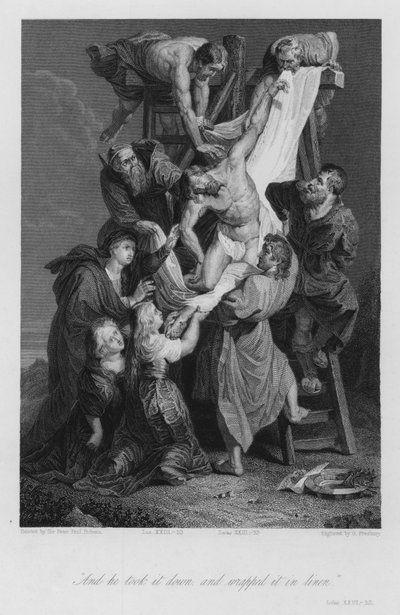 The Descent from the Cross, Luke XXIII, 53 by Peter Paul (after) Rubens
