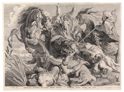 The Hunt of the Hippo and the Crocodile (engraving) by Peter Paul (after) Rubens