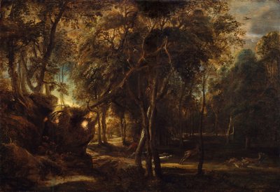 A Forest at Dawn with a Deer Hunt by Peter Paul Rubens