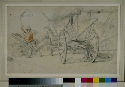 A Man Threshing Beside a Wagon, Farm Buildings Behind by Peter Paul Rubens