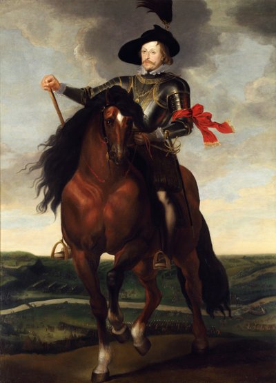 Equestrian Portrait of Crown Prince Wladyslaw Vasa with the Battle of Khotyn in the Background by Peter Paul, Rubens