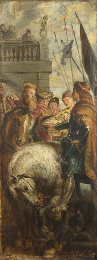 Kings Clothar and Dagobert dispute with a Herald from the Emperor Mauritius. Sketch for High Altarpiece, St Bavo, Ghent by Peter Paul Rubens