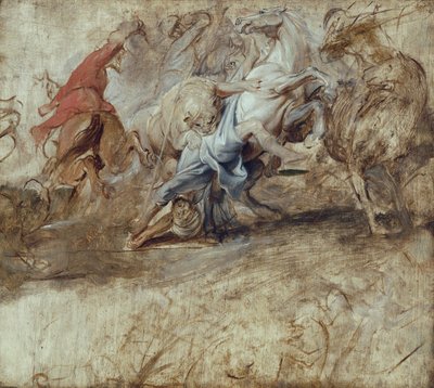 Lion Hunt (Oil Sketch) Reverse: Marriage by Proxy (Sketch for the Medici Cycle) by Peter Paul Rubens