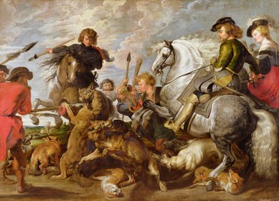 Rubens, His Second Wife and Son in a Wolf and Foxhunt, after an original by Rubens by Peter Paul Rubens