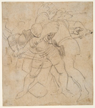 Two Armored Soldiers Fighting (recto); a Dog (verso) by Peter Paul Rubens