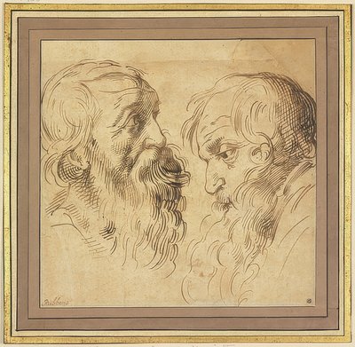 Two Bearded Heads in Profile Facing Right and Left by Peter Paul Rubens