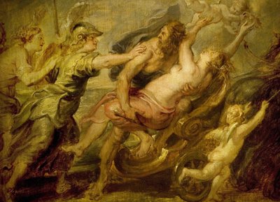 The abduction of Proserpine around 1636, by Peter Paul Rubens. Proserpine, Roman goddess of the seasons, kidnapped by Pluto god of the underworld to make her wife; Minerve, Venus and Diane try to help by Peter Paul Rubens