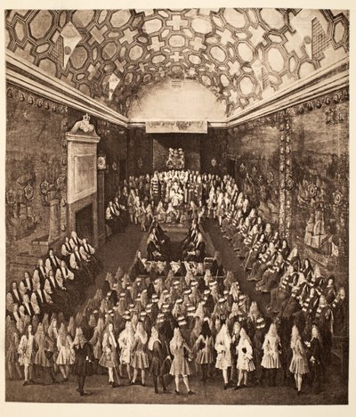 Queen Anne in the House of Lords, pub. 1902 by Peter Tillemans