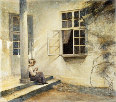 A Girl Sitting on a Porch, Liselund by Peter Vilhelm Ilsted