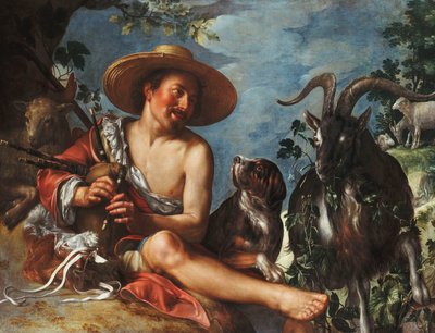 A Shepherd Piping on a Knoll, a Dog and his Flock Nearby by Peter Wtewael