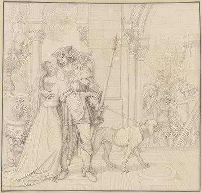 Seven Drawings for the Nibelungen: 4. Siegfried Armed for the Hunt. 1812-17 by Peter von Cornelius