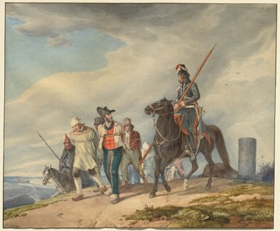 Three Armed Riders Escorting Prisoners near Reims by Peter von Hess