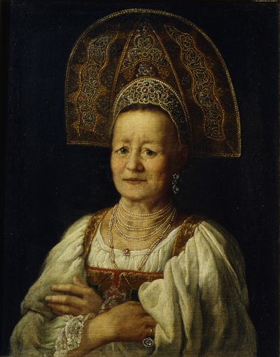 Portrait of a Merchant Woman in Kokoshnik by Petro Semyonovich Drozhdin