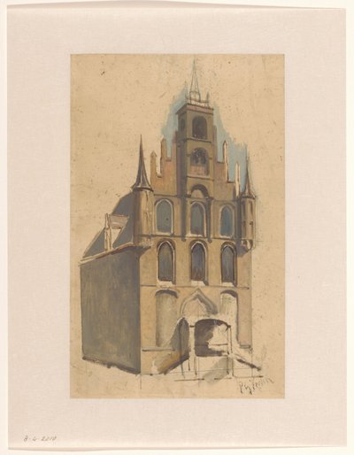 Design for a Building in Late Gothic Style with Stepped Gable and Pinnacles by Petrus Gerardus Vertin
