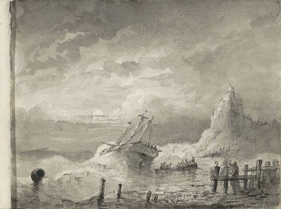 Ship in Distress off a Coast by Petrus Johannes Schotel (circle of)