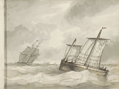 Sailing Ships on a Rough Sea by Petrus Johannes Schotel (circle of)