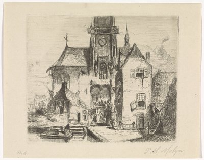 Procession in the doorway of a church by Petrus Marius Molijn