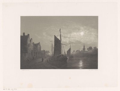 Sailboats Along a Quay by Moonlight by Petrus Paulus Schiedges (I)