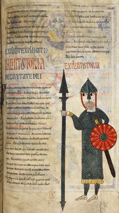 A Visigoth soldier dressed in knee-length chain mail, and leggings, illustration from 