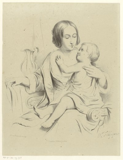 Mother with Child on Lap by Petrus Theodorus van Wijngaerdt