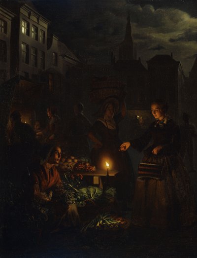 A Market Scene at Night by Petrus van Schendel