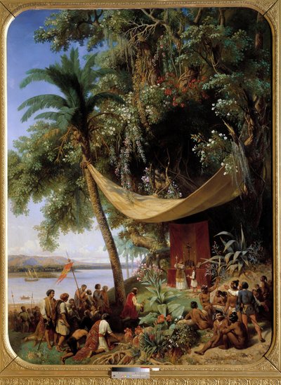 The first mass in America. Mass in Cuba in 1494, second voyage of Columbus to Havana by Pharamond Blanchard