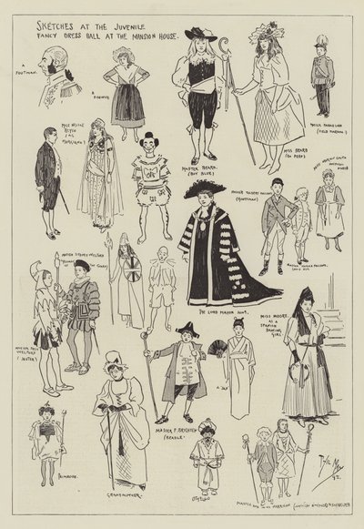 Sketches at the Juvenile Fancy Dress Ball at the Mansion House by Phil May