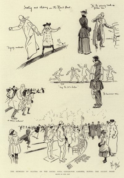 The Humours of Skating on the Round Pond, Kensington Gardens, during the recent frost by Phil May