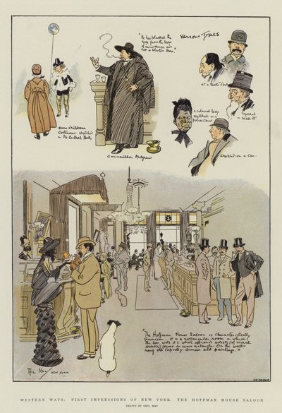 Western Ways, First Impressions of New York, the Hoffman House Saloon by Phil May