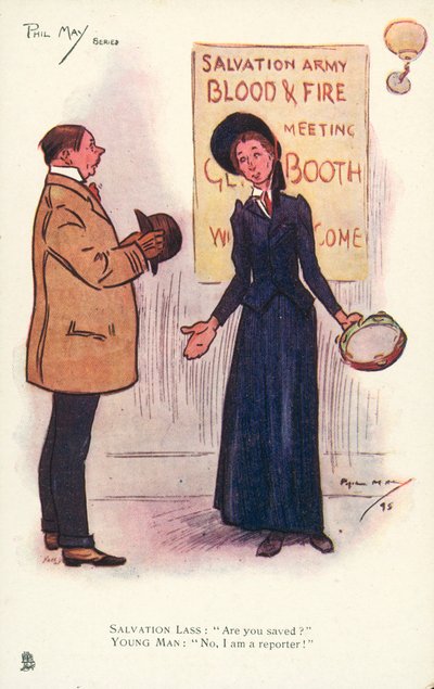 Woman from the Salvation Army and a reporter by Phil May