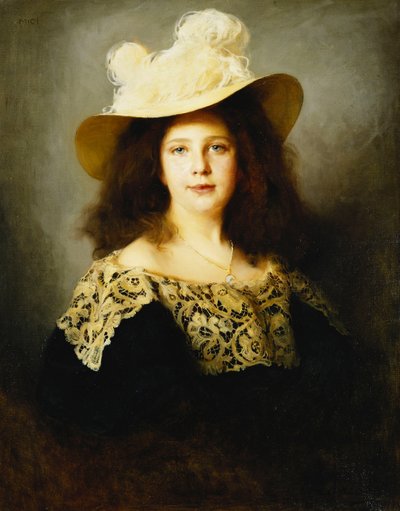 Portrait of Mici Lukacs, Aged 10, Wearing a Dark Blue Dress with Lace Collar by Philip Alexius de Laszlo