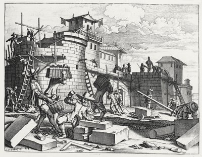 Portuguese Prisoners of War Build a Fort Near Kandy (engraving) by Philip Baldaeus
