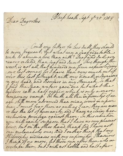 Autograph letter to Solomon Dayrolles, Blackheath, 25th September 1754 by Philip Dormer Stanhope Chesterfield