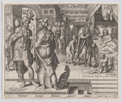Jonadab Counselling Amnon, from The Story of Tamar and Amnon, plate 1 by Philip Galle