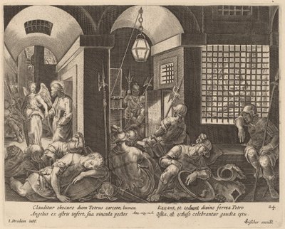 Saint Peter Delivered from Prison by an Angel by Philip Galle after Jan van der Straet