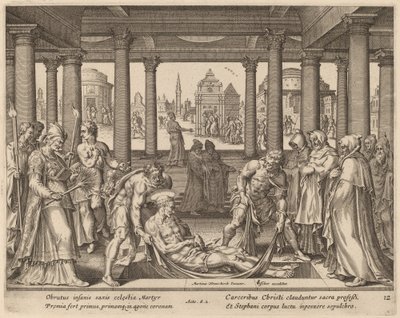 Devout Men Carrying Saint Stephen to His Burial by Philip Galle after Maerten van Heemskerck